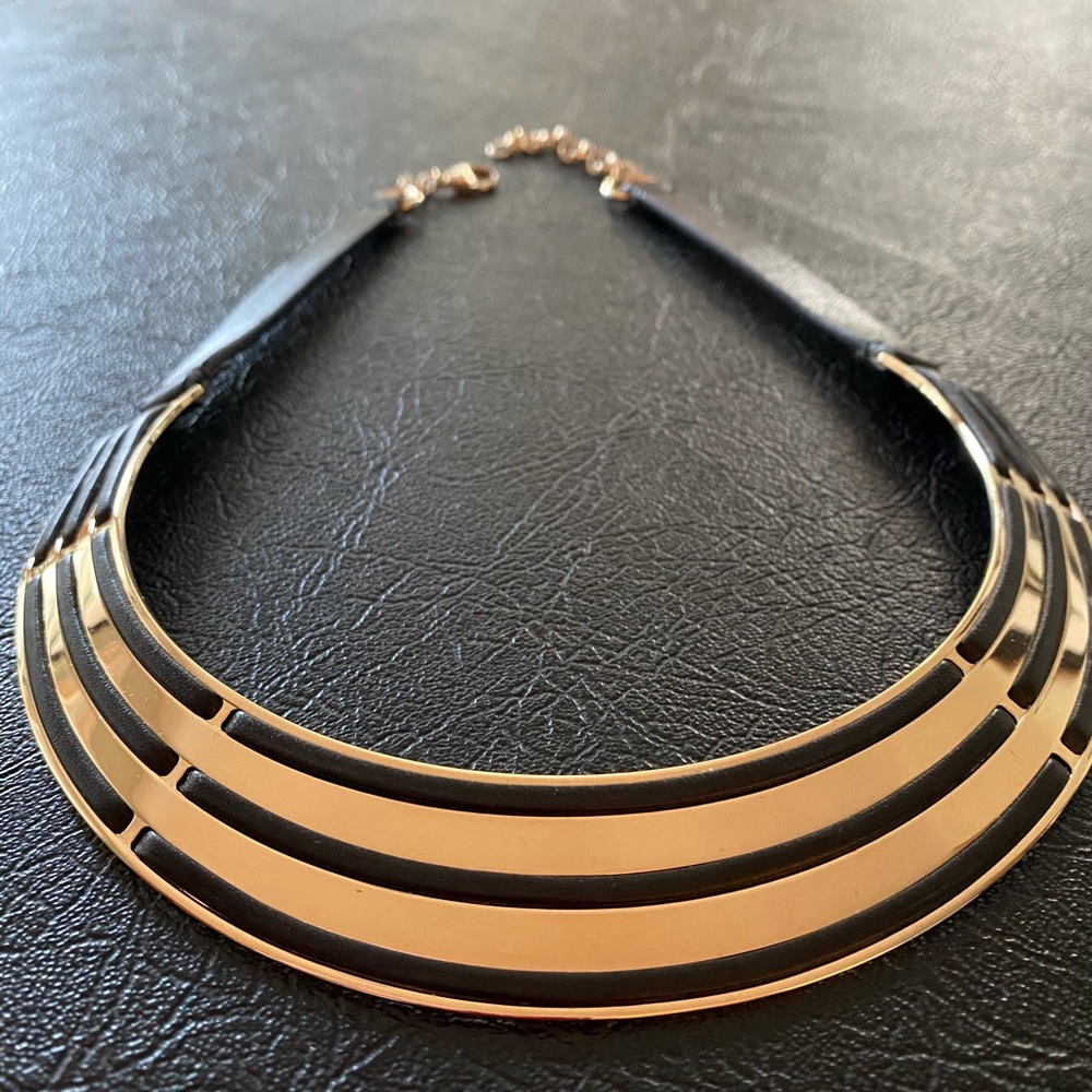 Gold and leather statement necklace